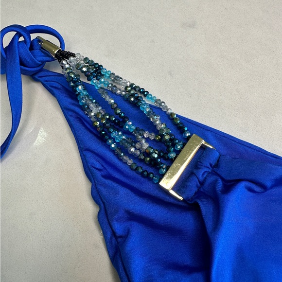 Beach bunny Rare beaded sapphire blue bikini luxury vacation summer pool M & S - Picture 12 of 17